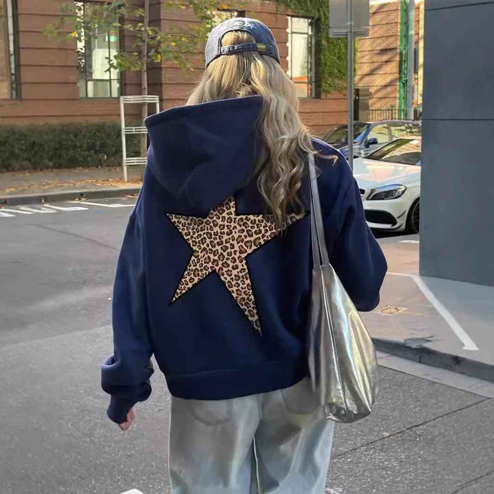 Bonnie | Women's Oversized Hoodie Leopard Star Back Motif Drop Shoulder