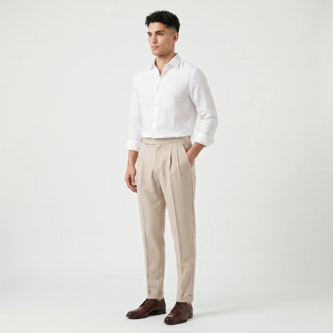 Phoebe | Women's High-Waisted Tapered Trousers Pleated Front