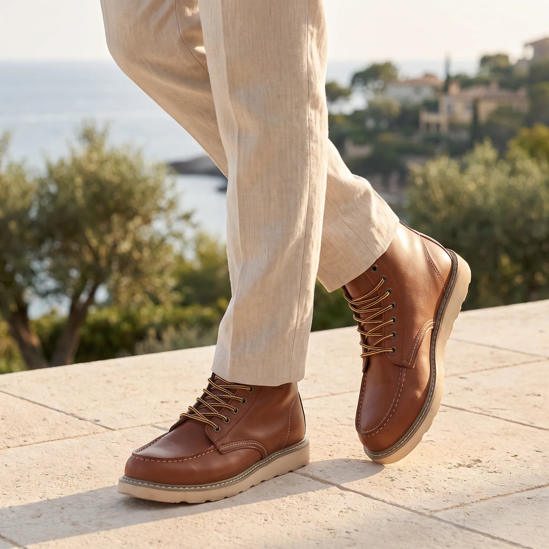 Alexander | Men's Moc Toe Lace-Up Boots Padded Collar Rubber Sole