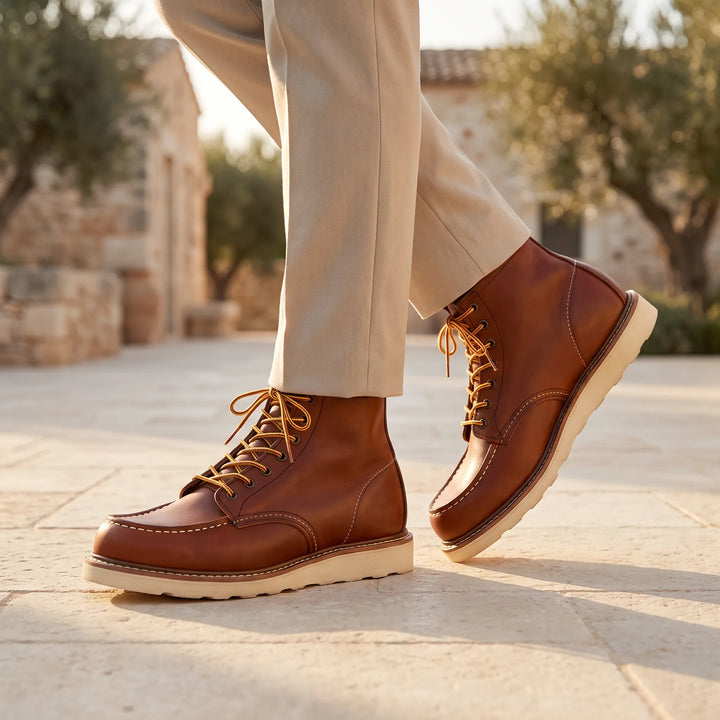 Alexander | Men's Moc Toe Lace-Up Boots Padded Collar Rubber Sole