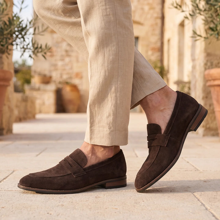 Freddie | Men's Nubuck Leather Loafers Saddle Strap Round Toe