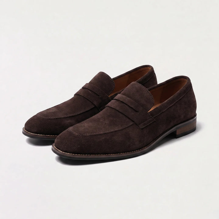 Freddie | Men's Nubuck Leather Loafers Saddle Strap Round Toe