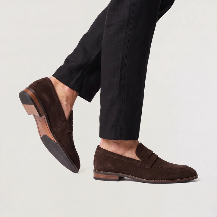 Freddie | Men's Nubuck Leather Loafers Saddle Strap Round Toe