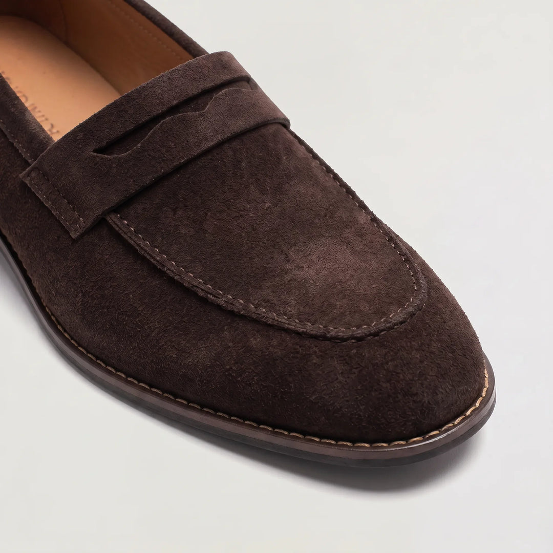 Freddie | Men's Nubuck Leather Loafers Saddle Strap Round Toe