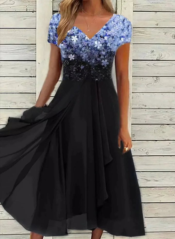 Juliana | Women's Evening Party Dress Patterned Bodice Draped Detail