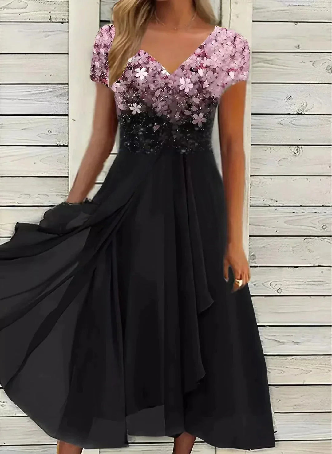 Juliana | Women's Evening Party Dress Patterned Bodice Draped Detail