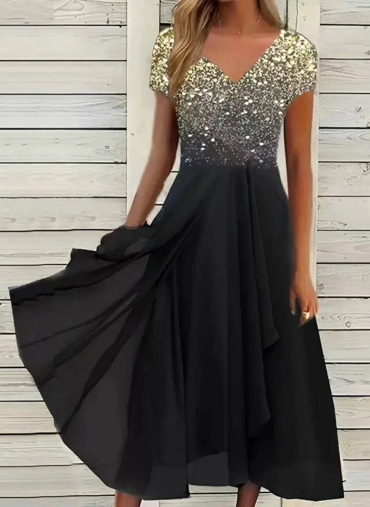 Juliana | Women's Evening Party Dress Patterned Bodice Draped Detail