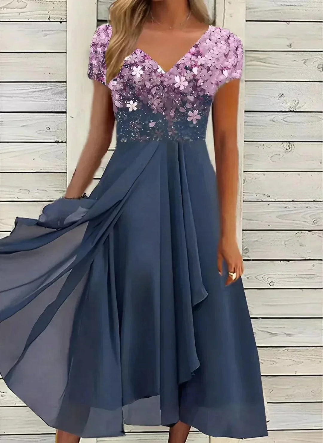 Juliana | Women's Evening Party Dress Patterned Bodice Draped Detail