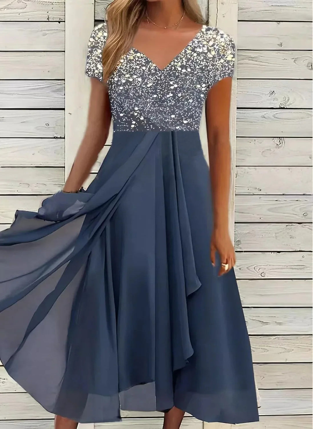 Juliana | Women's Evening Party Dress Patterned Bodice Draped Detail