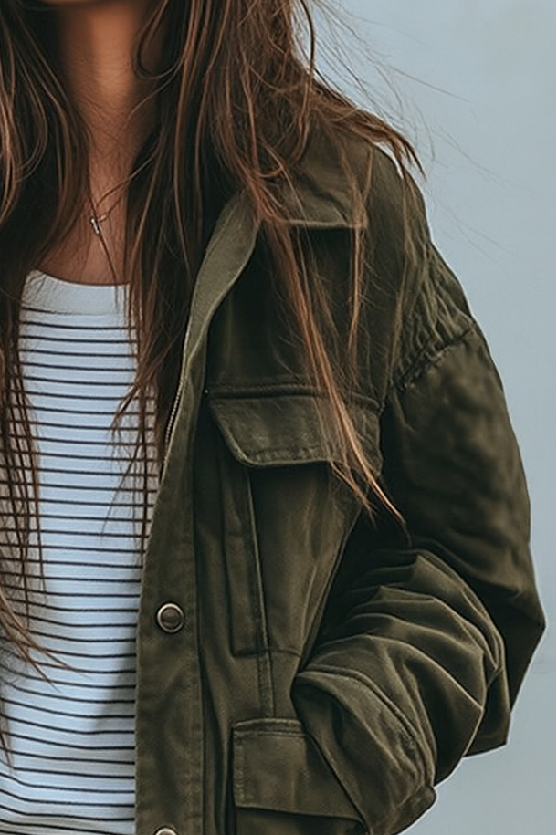 Ivy | Women's Oversized Utility Jacket Military Style Patch Pockets