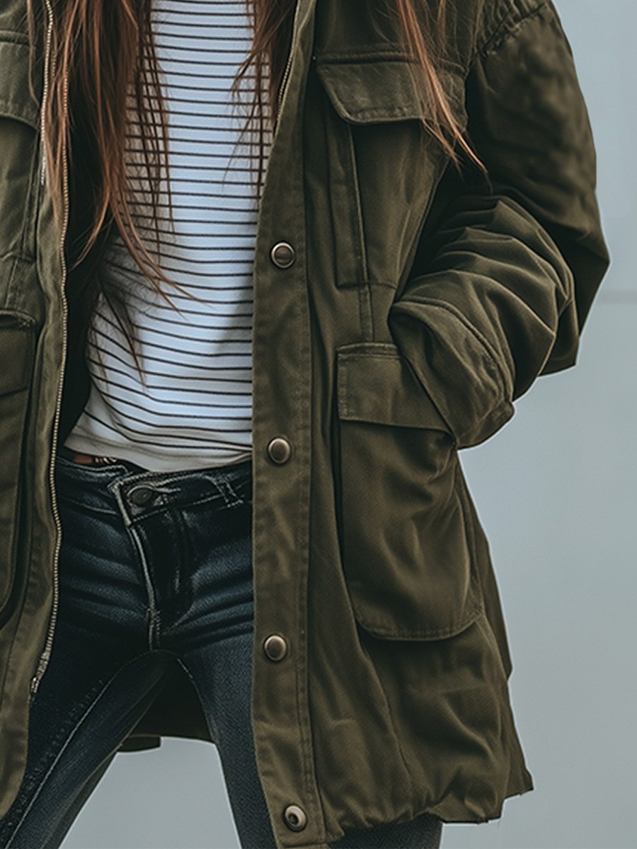 Ivy | Women's Oversized Utility Jacket Military Style Patch Pockets