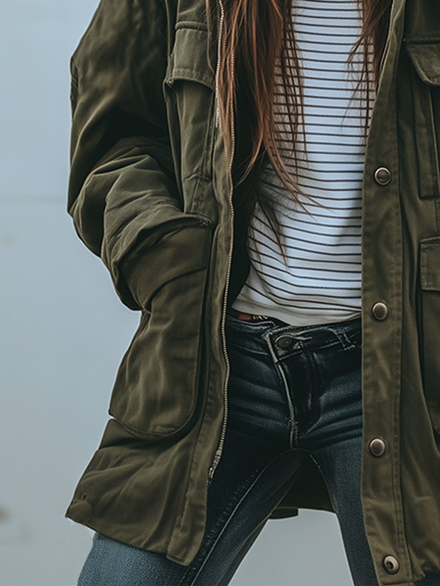 Ivy | Women's Oversized Utility Jacket Military Style Patch Pockets