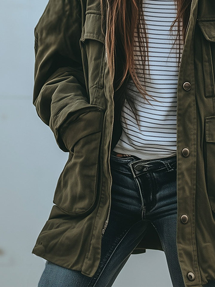 Ivy | Women's Oversized Utility Jacket Military Style Patch Pockets