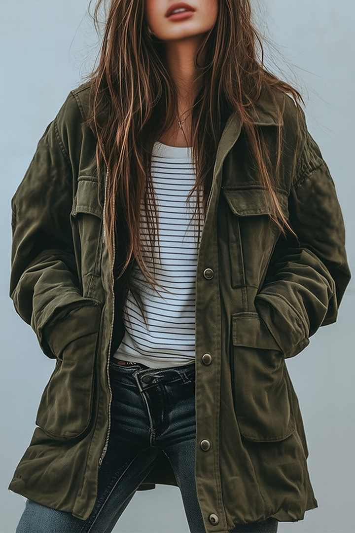 Ivy | Women's Oversized Utility Jacket Military Style Patch Pockets