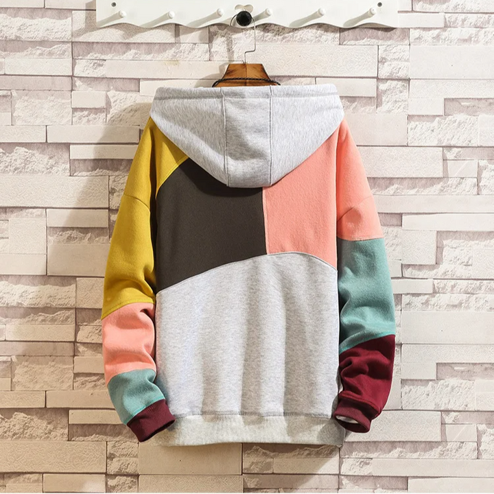 Sterling | Men's Patchwork Hoodie Kangaroo Pocket Drawstring Hood