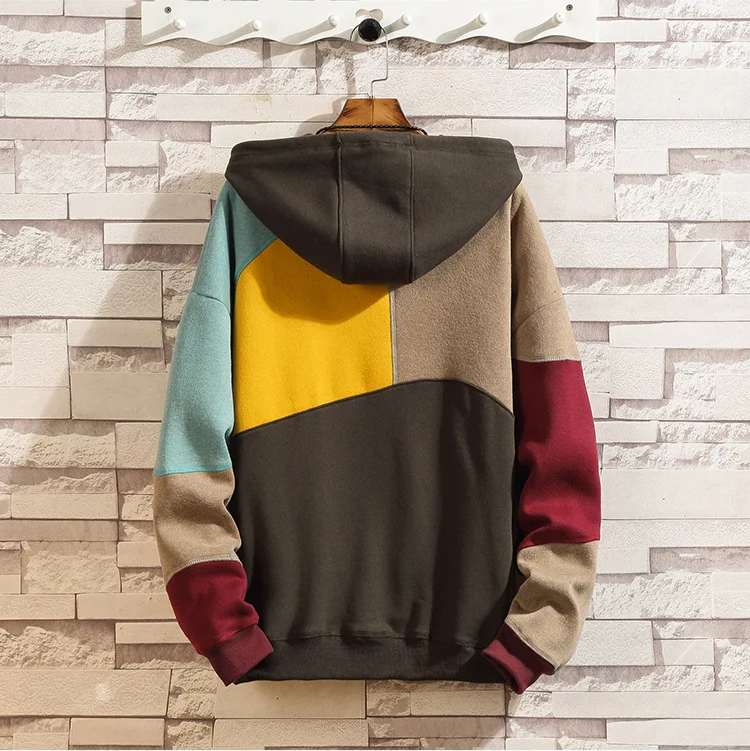 Sterling | Men's Patchwork Hoodie Kangaroo Pocket Drawstring Hood