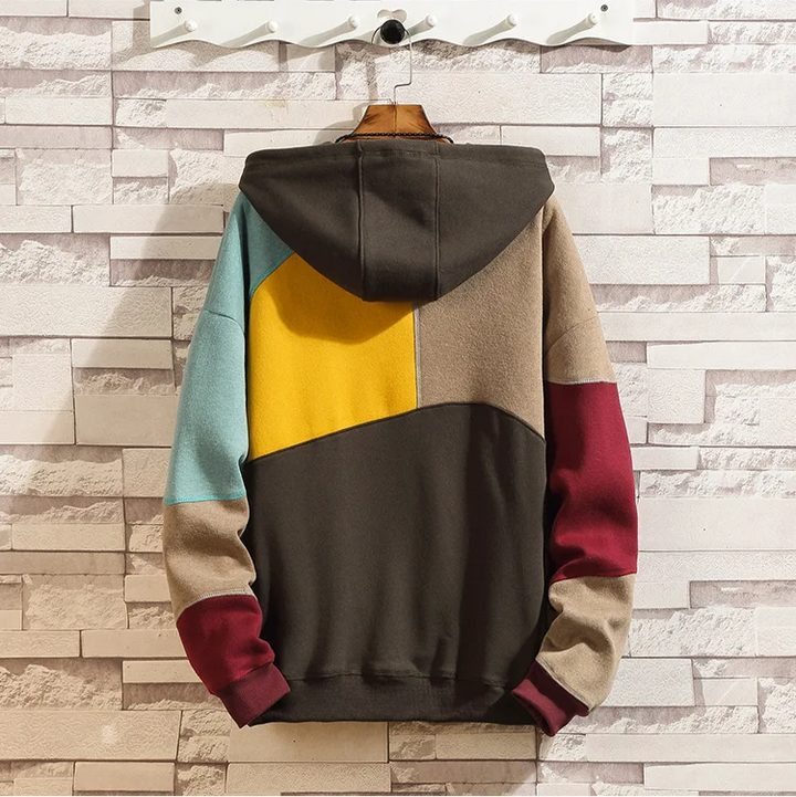 Sterling | Men's Patchwork Hoodie Kangaroo Pocket Drawstring Hood