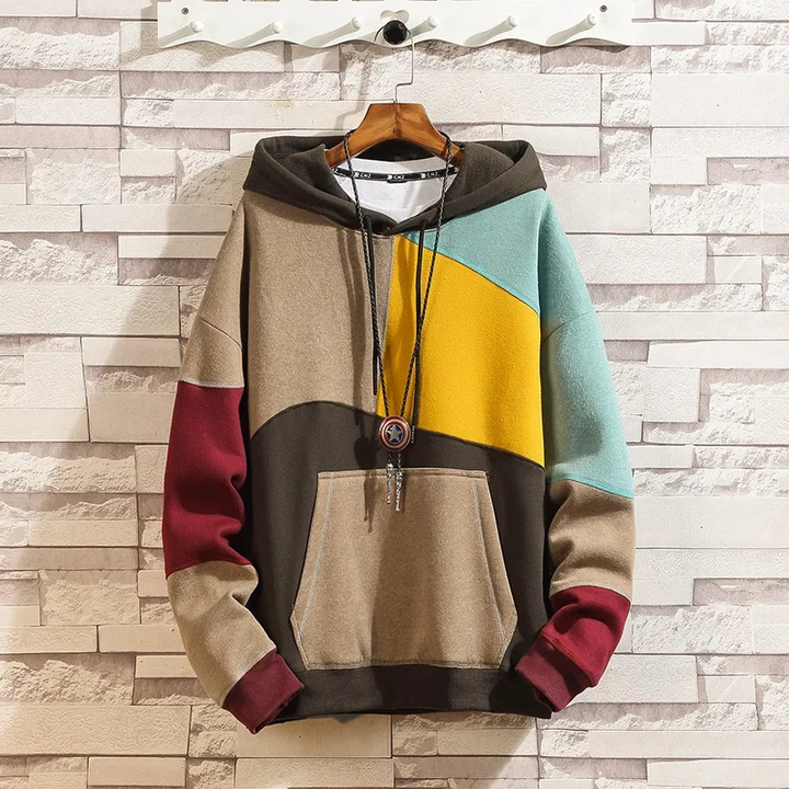 Sterling | Men's Patchwork Hoodie Kangaroo Pocket Drawstring Hood