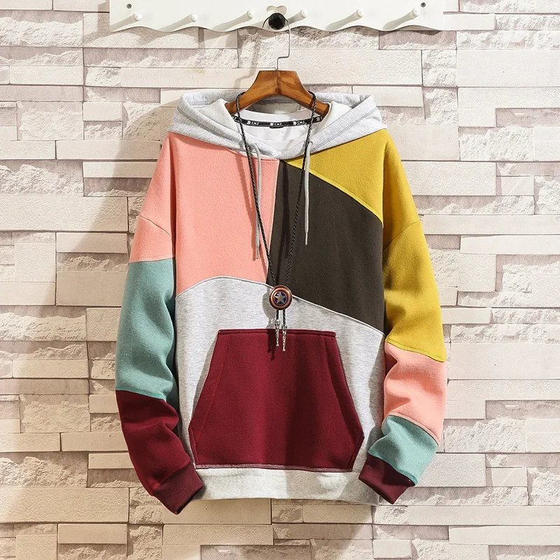 Sterling | Men's Patchwork Hoodie Kangaroo Pocket Drawstring Hood