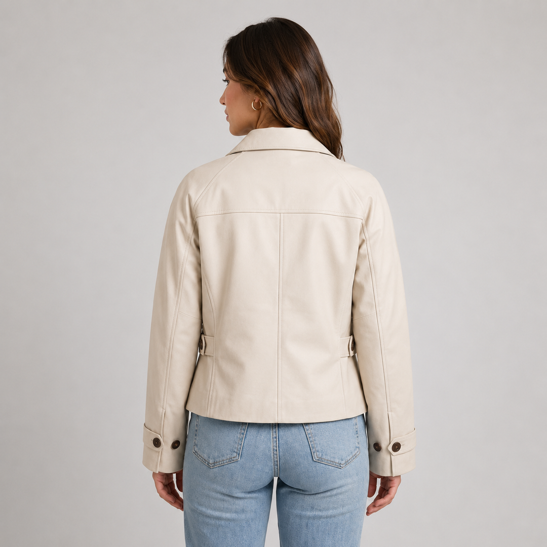 Sophie | Women's Cropped Jacket Collared Button-Front Adjustable Waist
