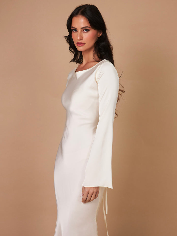 Sadie | Women's Long-Sleeve Satin Maxi Dress Empire Waist A-Line