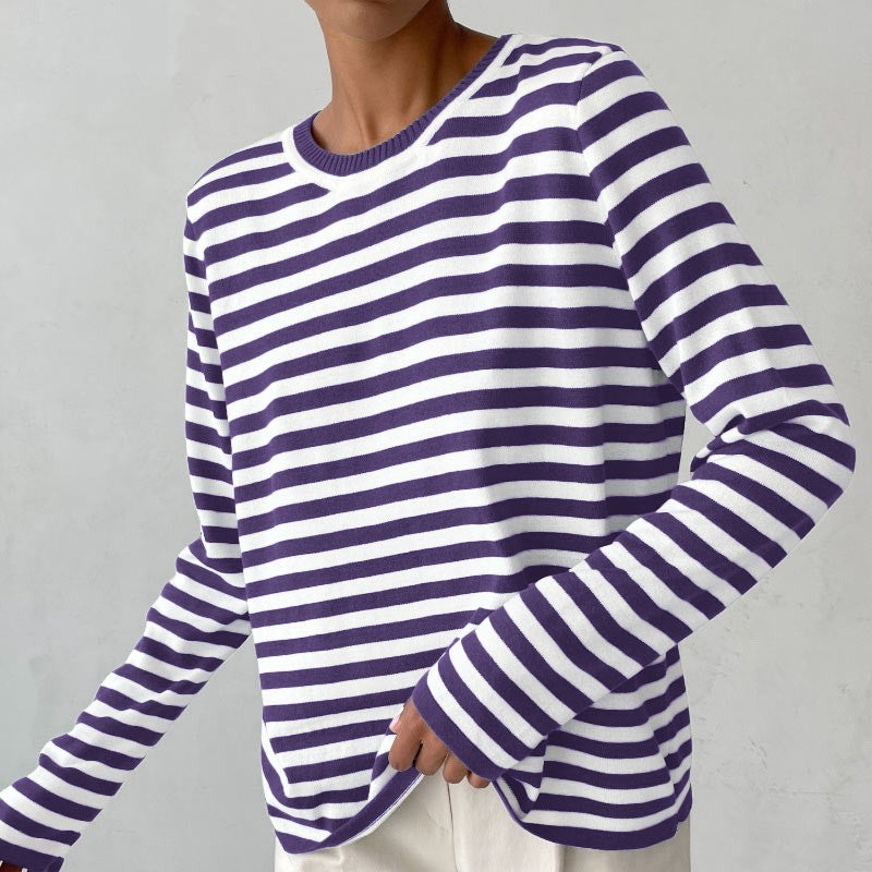 Rosie | Women's Striped Long Sleeve Top Crew Neck