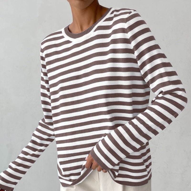 Rosie | Women's Striped Long Sleeve Top Crew Neck
