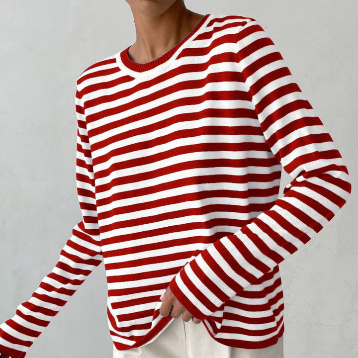 Rosie | Women's Striped Long Sleeve Top Crew Neck