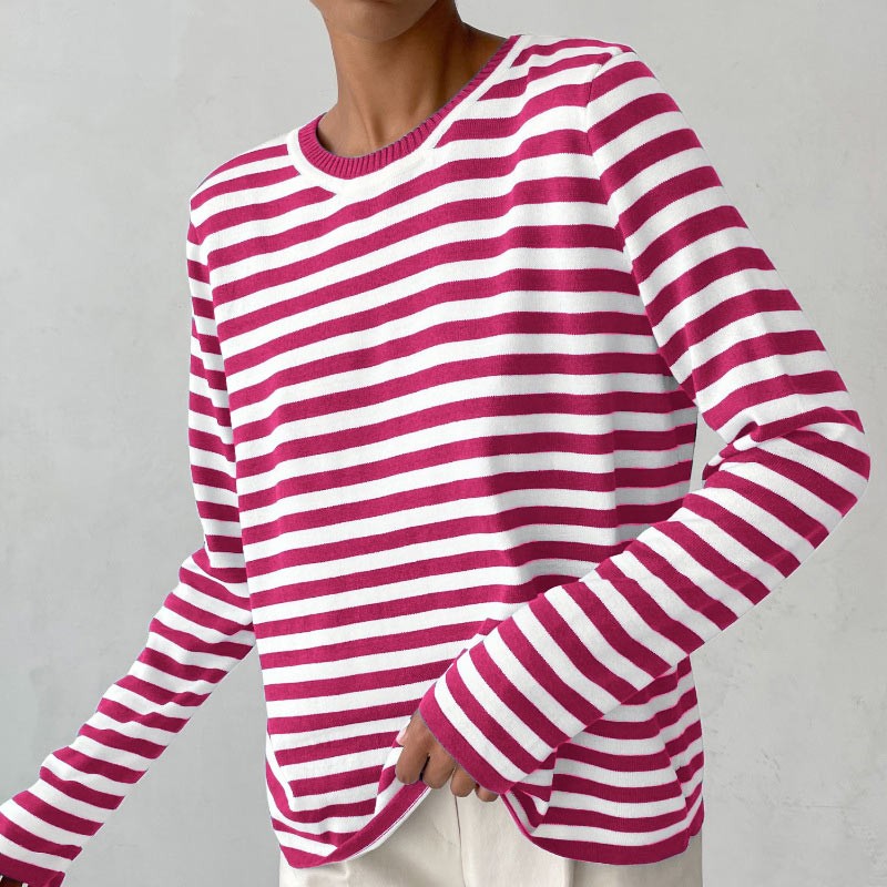 Rosie | Women's Striped Long Sleeve Top Crew Neck