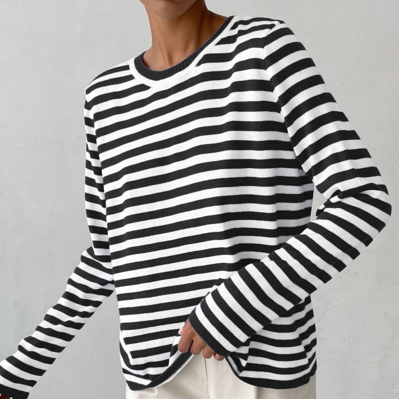 Rosie | Women's Striped Long Sleeve Top Crew Neck