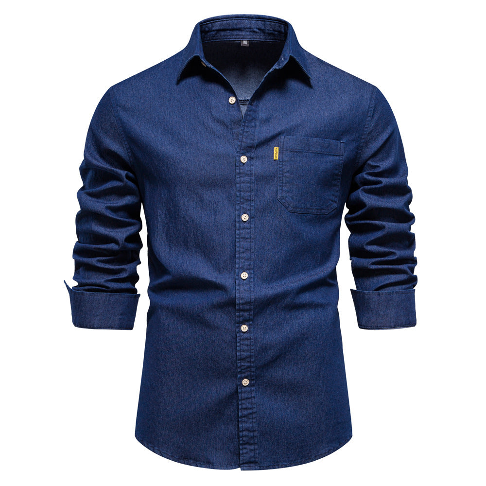 Ezra | Men's Classic Long Sleeve Denim Shirt with Chest Pockets