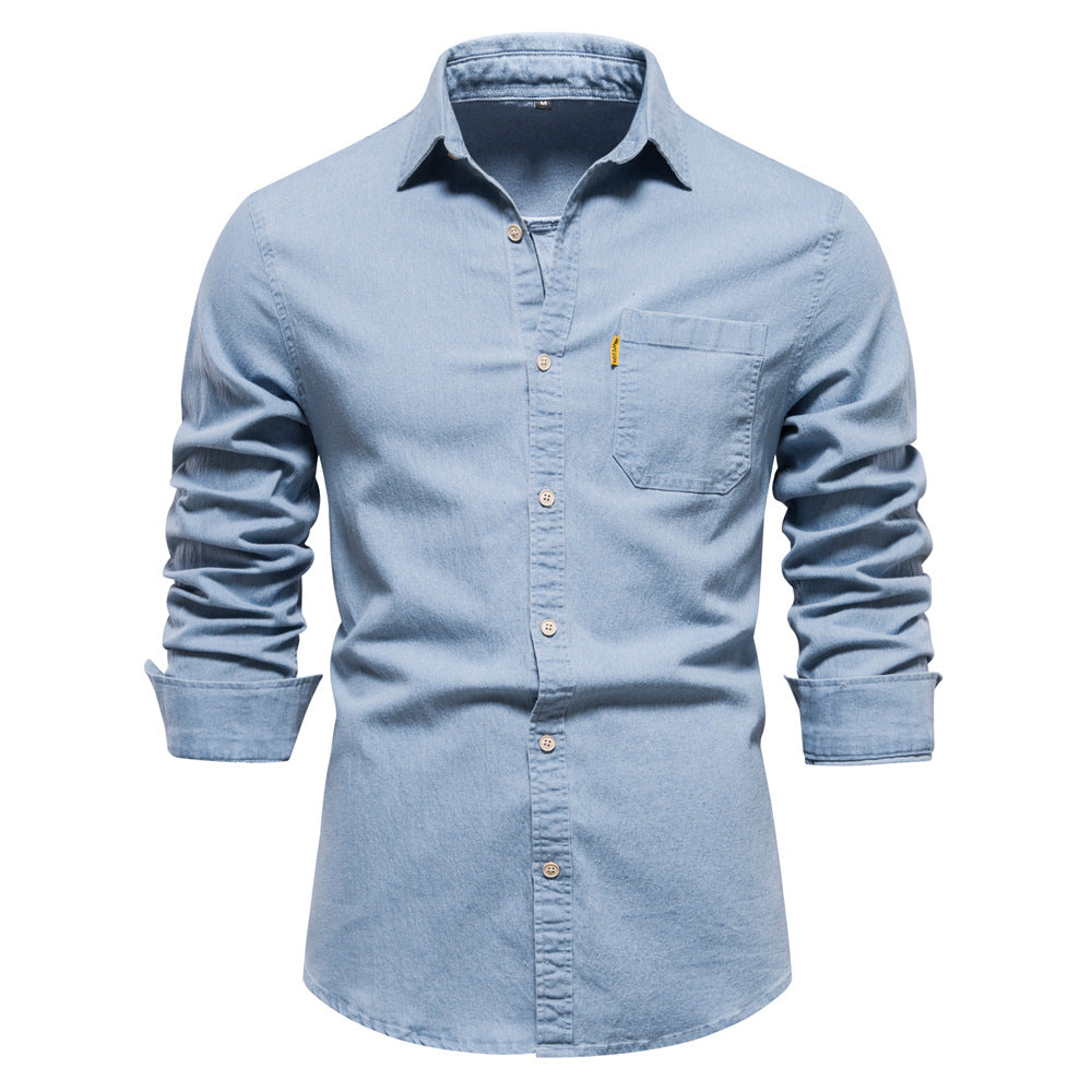 Ezra | Men's Classic Long Sleeve Denim Shirt with Chest Pockets