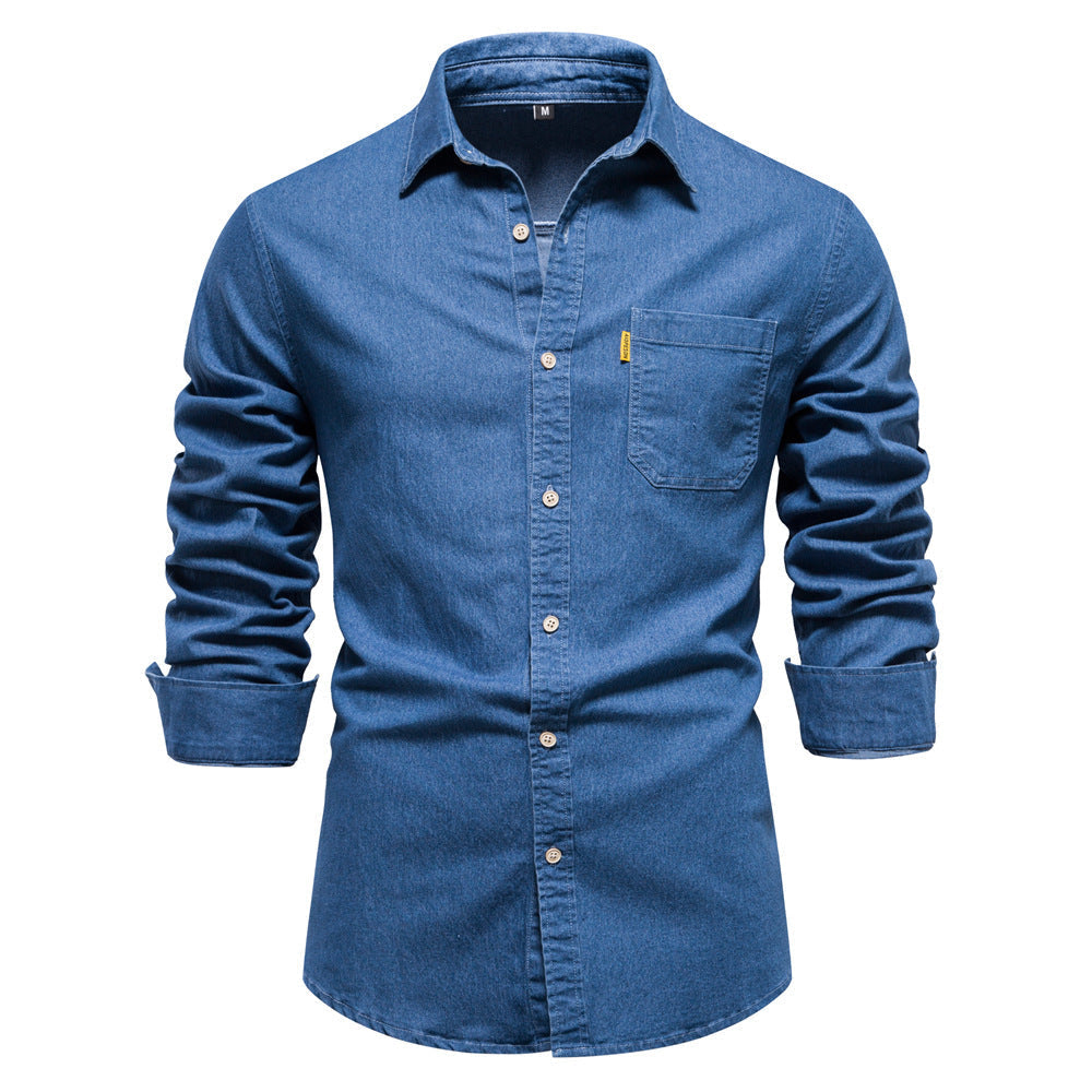 Ezra | Men's Classic Long Sleeve Denim Shirt with Chest Pockets