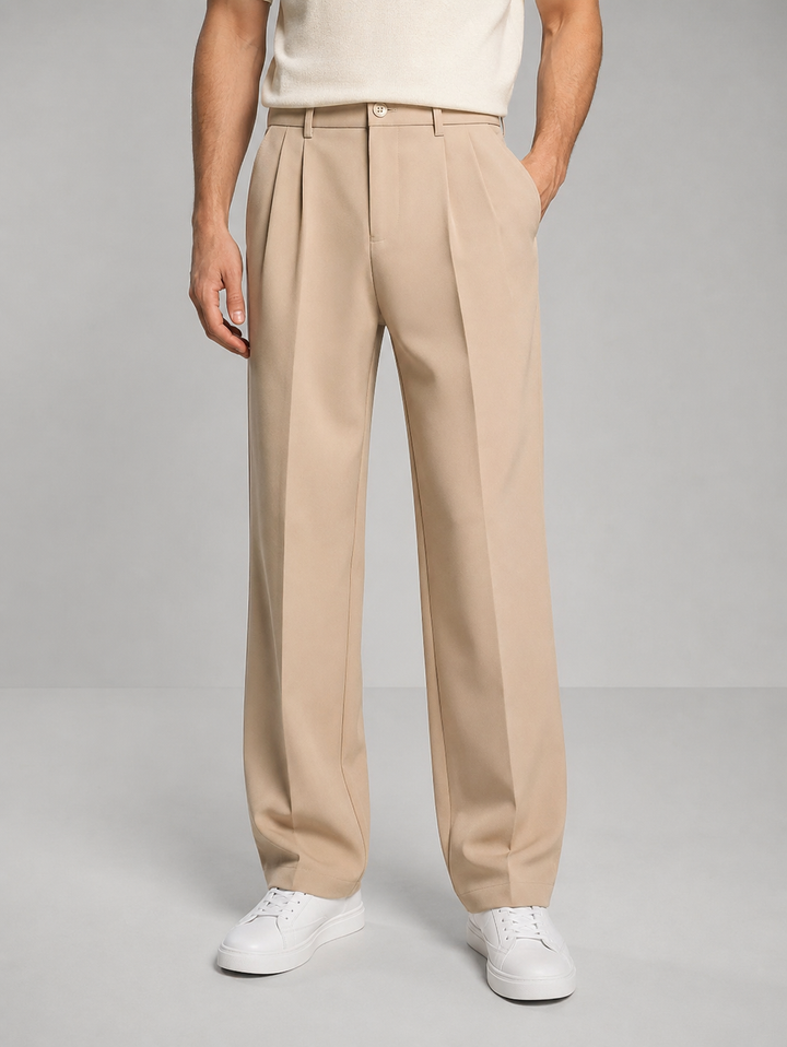 Daniel | Men's Tailored Straight Leg Trousers Front Pleat Button Waist