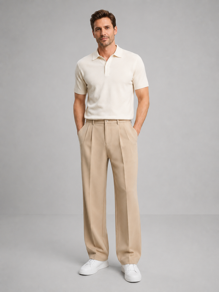 Daniel | Men's Tailored Straight Leg Trousers Front Pleat Button Waist