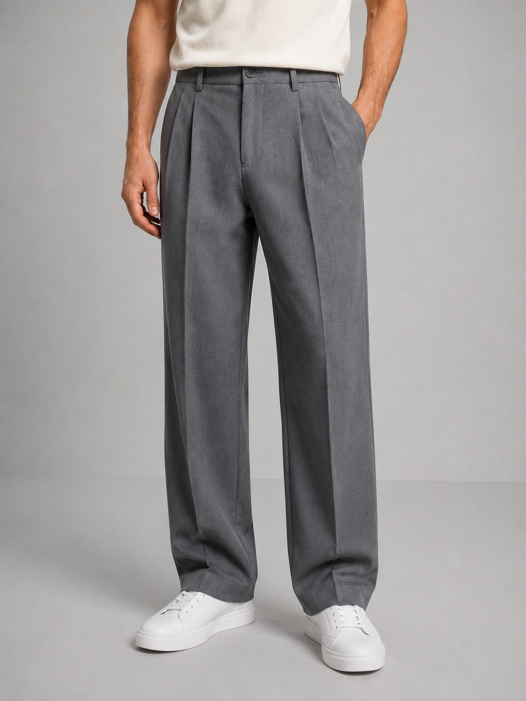 Daniel | Men's Tailored Straight Leg Trousers Front Pleat Button Waist