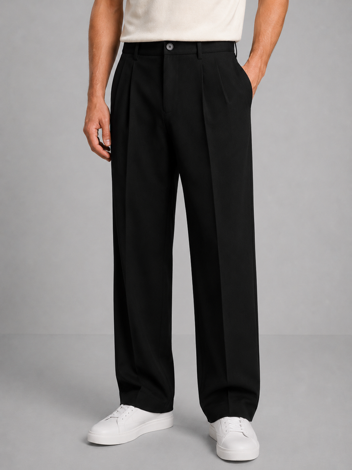 Daniel | Men's Tailored Straight Leg Trousers Front Pleat Button Waist