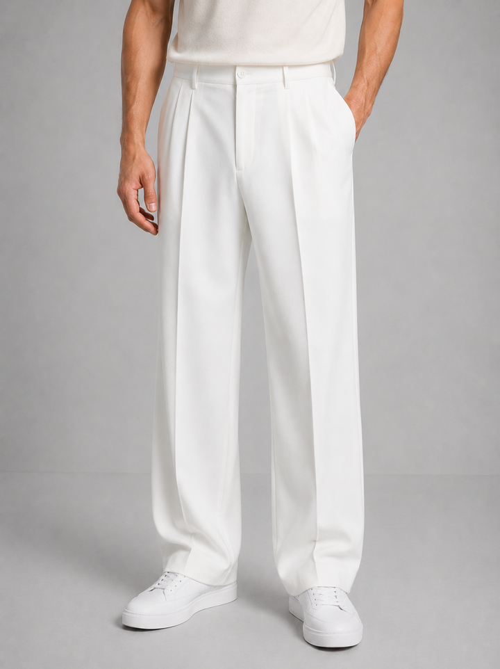 Daniel | Men's Tailored Straight Leg Trousers Front Pleat Button Waist