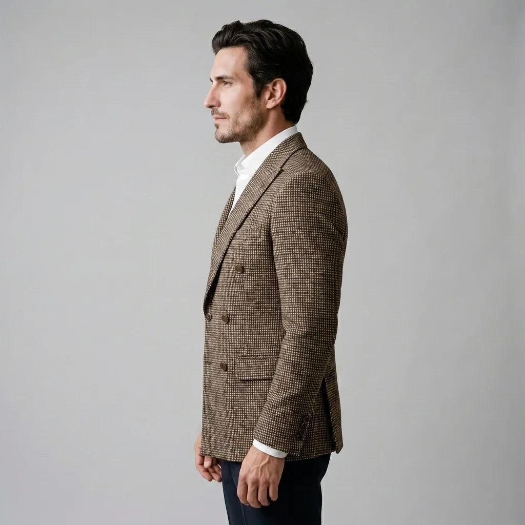 Double-breasted blazer with check pattern