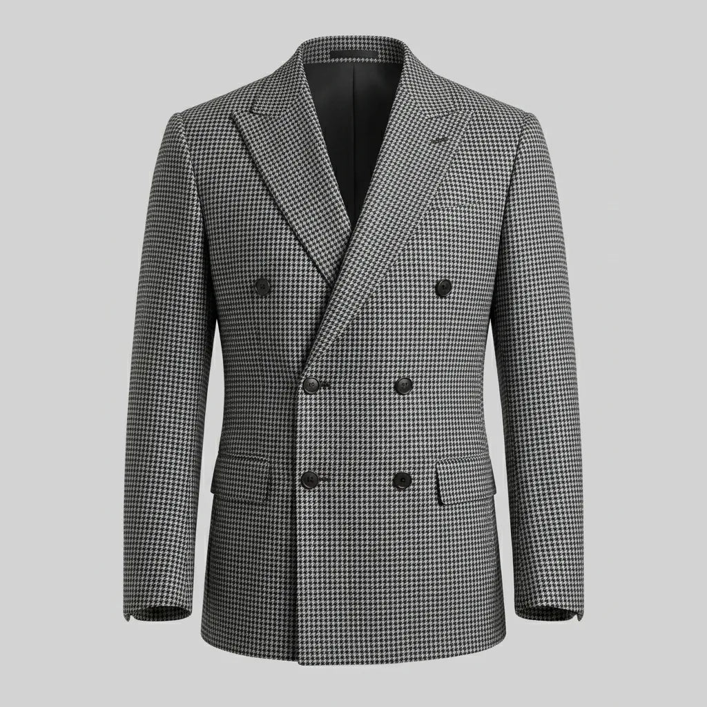 Double-breasted blazer with check pattern