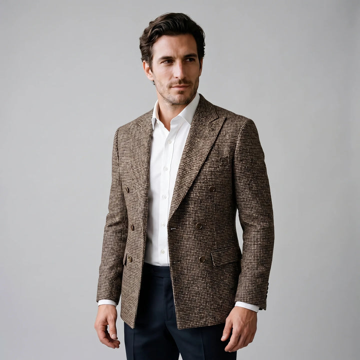 Double-breasted blazer with check pattern