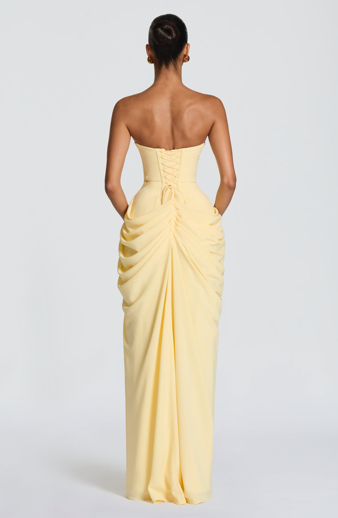 Olivia | Women's Strapless Corset Maxi Dress Draped Waist Leg Split