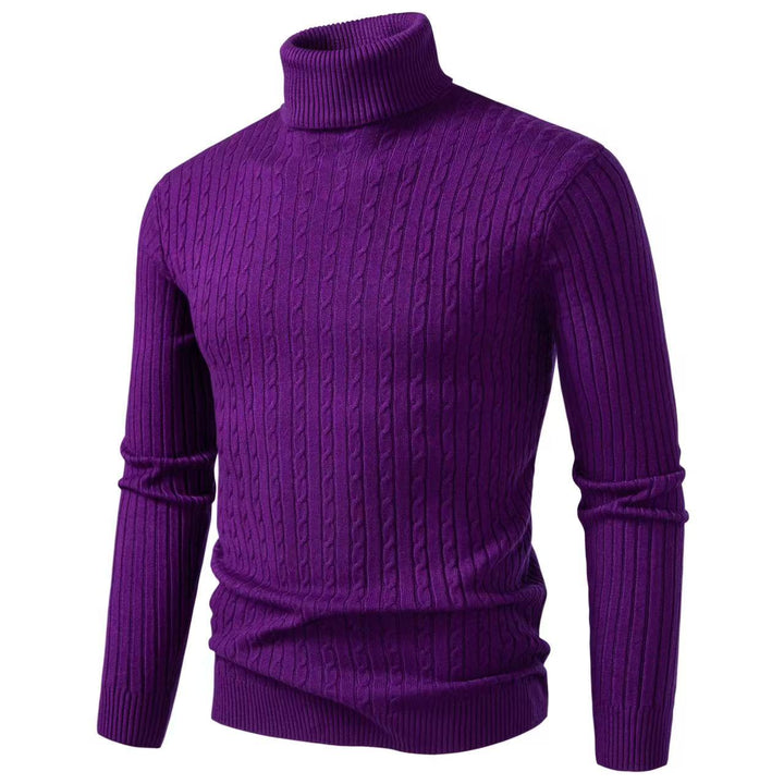Ryan | Men's Cable Knit Roll Neck Jumper Ribbed Sides Slim Fit