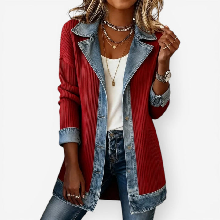 Eva | Women's Layered Longline Blouse Shirt Collar Denim-Effect