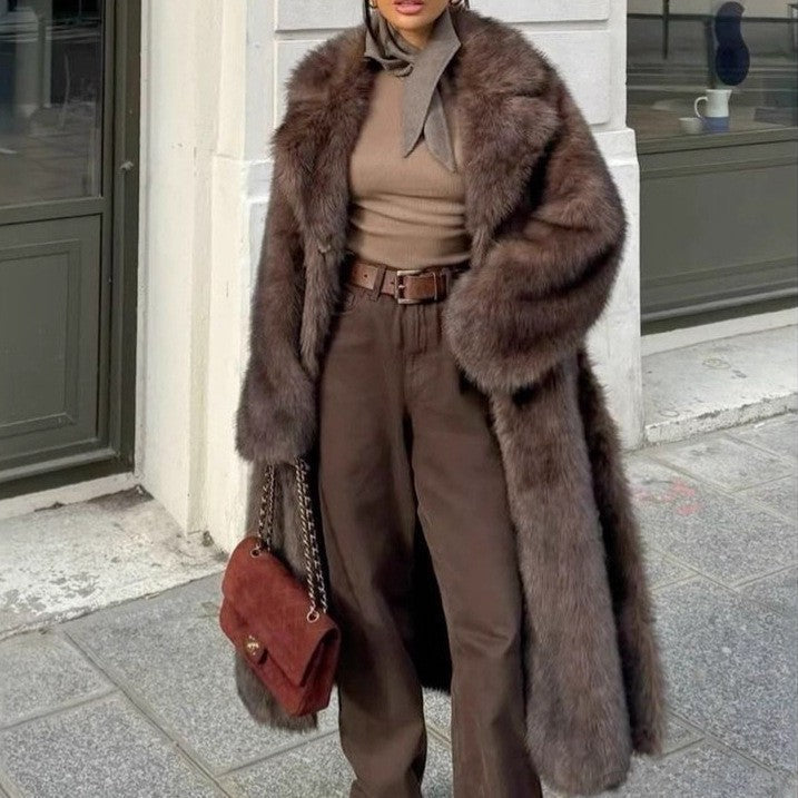 Women’s Oversized Faux Fur Coat – Longline Winter Layer for Elegant City Wear