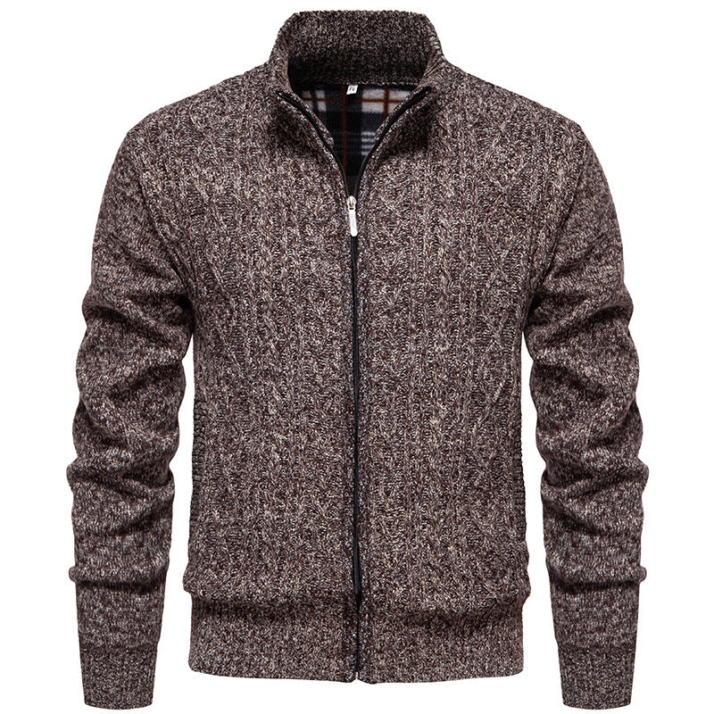 Fletcher | Men's Chunky Cable Knit Zip Cardigan Stand Collar