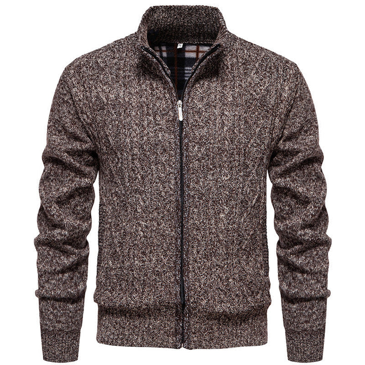Fletcher | Men's Chunky Cable Knit Zip Cardigan Stand Collar