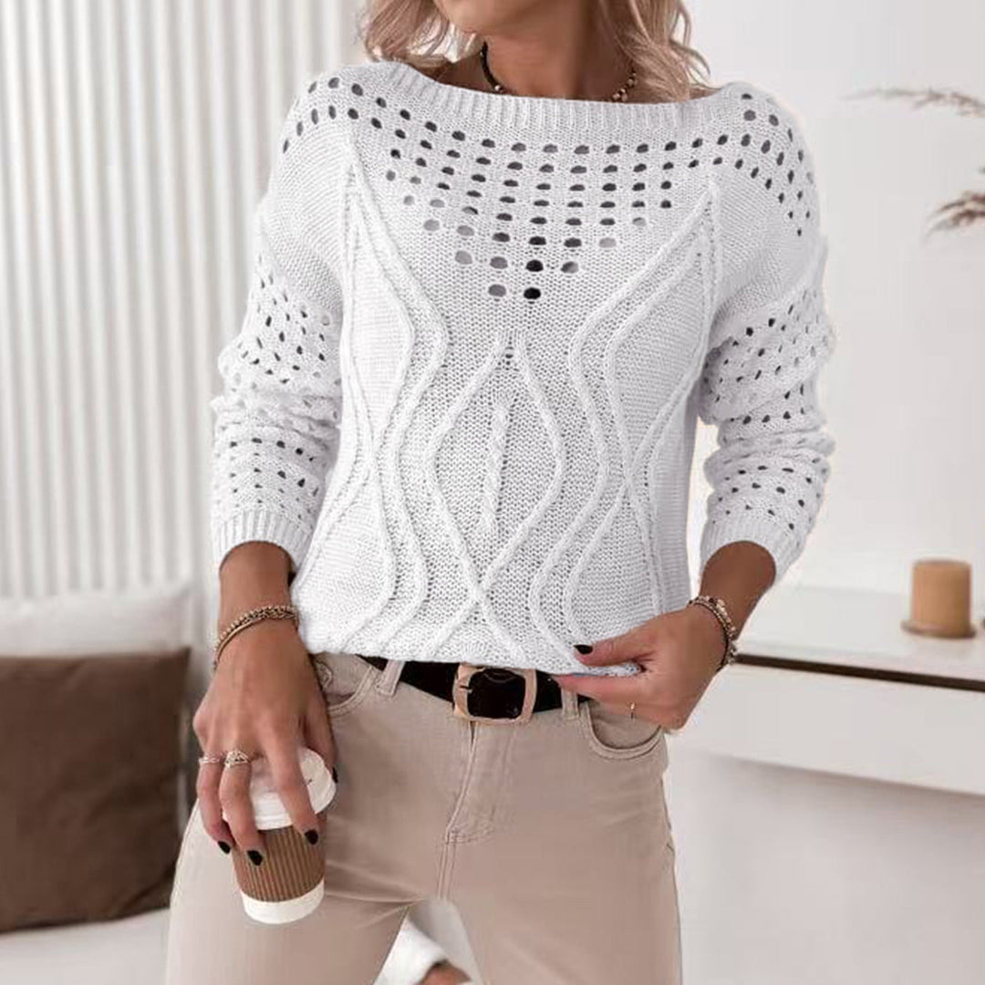 Amelia | Women's Wool Knitted Jumper Openwork Lace and Cable Pattern