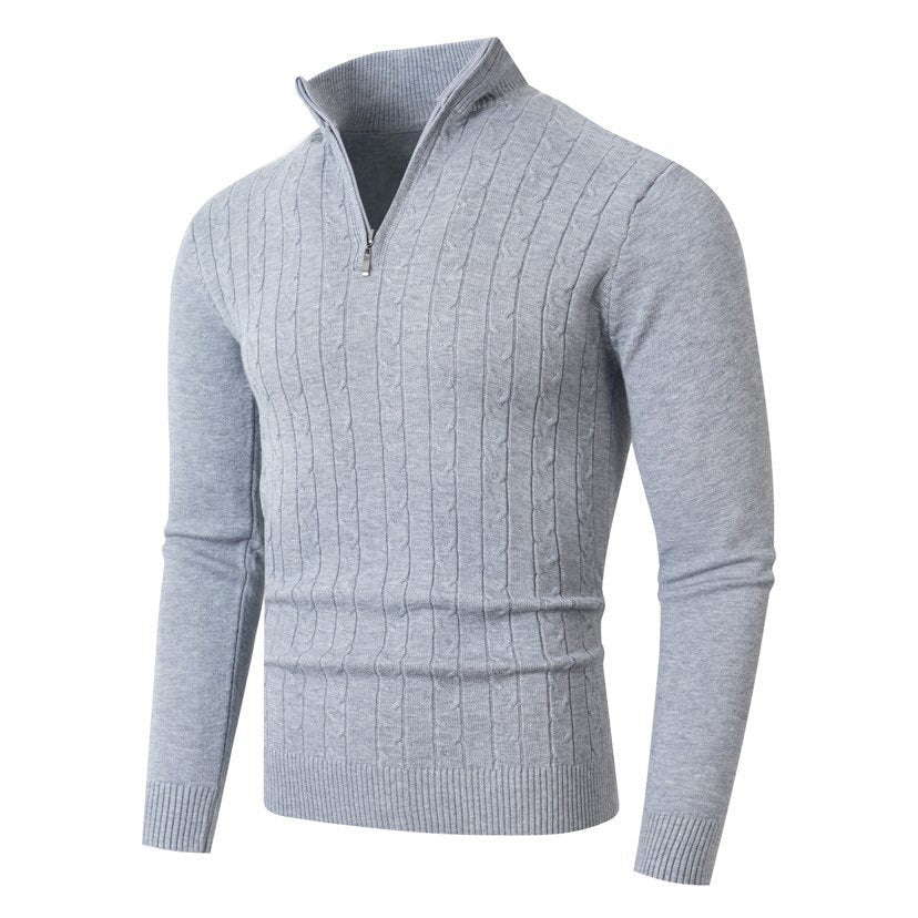 Franco | Men's Ribbed Half-Zip Cable Knit Jumper Slim Fit