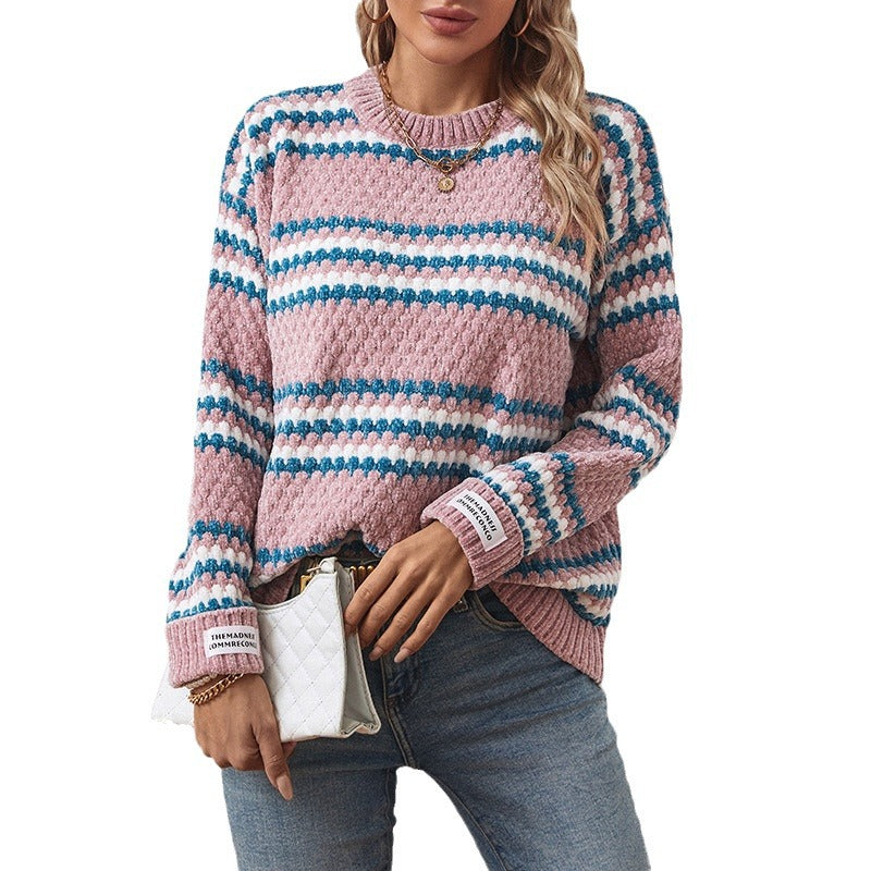 Una | Women's Textured Knitted Jumper Geometric Pattern Crew Neck